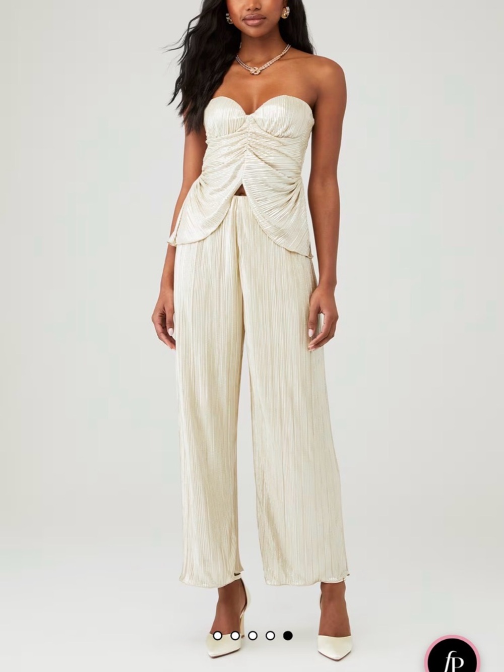 Strapless Cream Wide-Leg Jumpsuit with Pleated Bodice